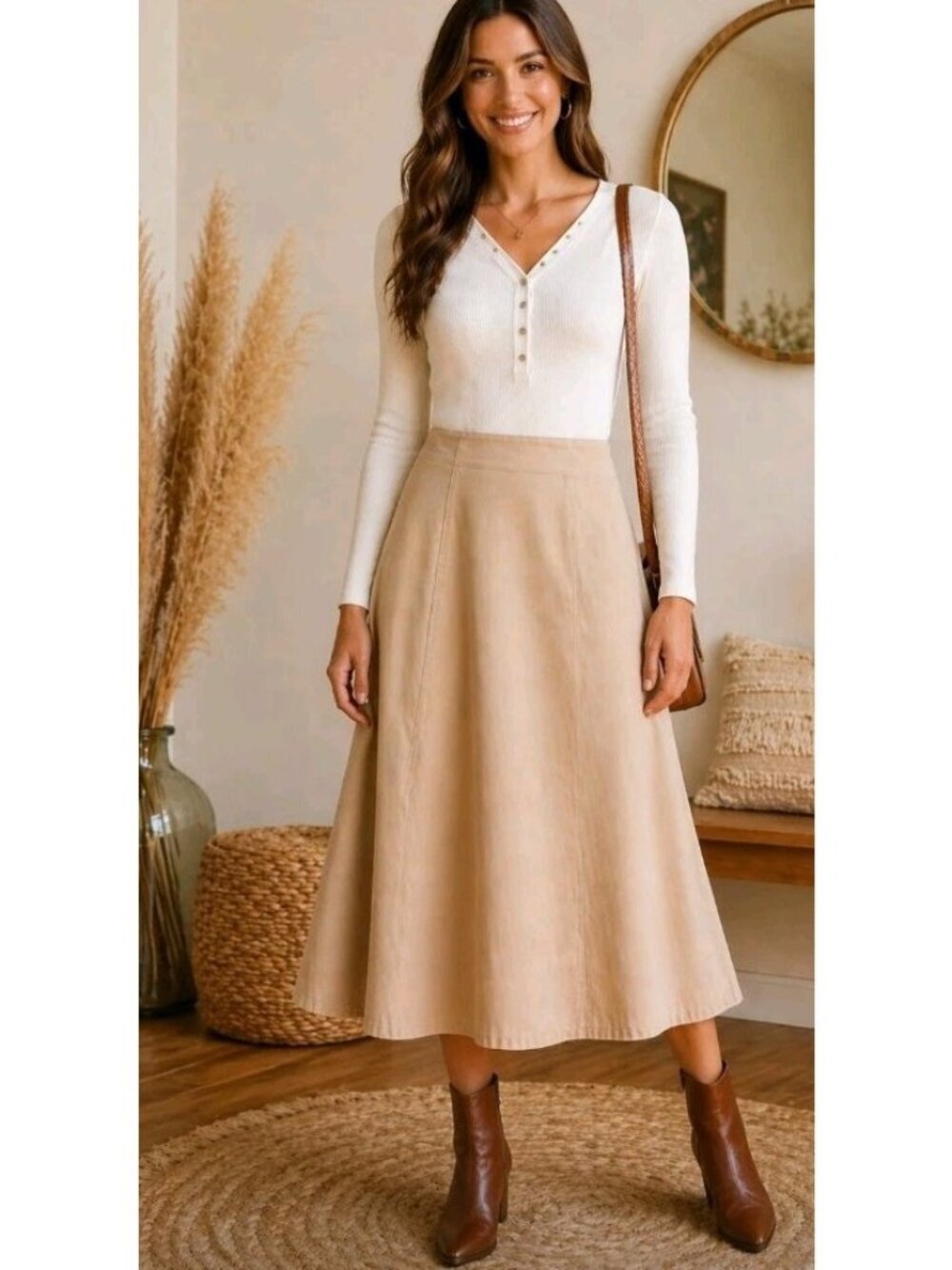 Cato Corduroy Midi Skirt Boho Western Casual Lightweight Light Size 14 Tan